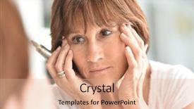  Presentation with eye lash - Amazing PPT theme having anti aging - senior woman applying eye concealer backdrop and a coral colored foreground