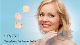  Presentation with anti aging - Colorful presentation design enhanced with anti aging - smiling woman with bare shoulders backdrop and a light blue colored foreground