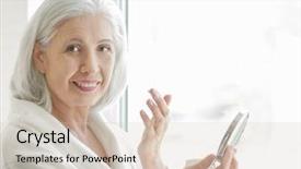  Presentation with elderly home - PPT layouts enhanced with beautiful elderly woman holding mirror and applying face cream at home background and a soft green colored foreground
