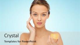  Presentation with cosmetics beauty - Presentation design enhanced with creme anti age - beauty people cosmetics skincare background and a  colored foreground