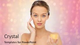  Presentation with cosmetics beauty - Amazing PPT theme having creme anti age - beauty people cosmetics skincare backdrop and a lemonade colored foreground