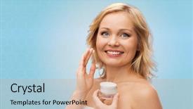  Presentation with cosmetics beauty - PPT theme enhanced with creme anti age - beauty people skincare and cosmetics background and a coral colored foreground