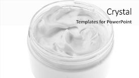  Presentation with container - Colorful slide deck enhanced with emulsion - cosmetic cream in container isolated backdrop and a white colored foreground