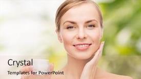  Presentation with beauty cosmetics - Colorful presentation enhanced with anti aging product - cosmetics health and beauty concept backdrop and a lemonade colored foreground