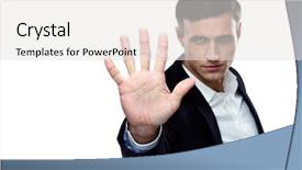  Presentation with stop - Beautiful slides featuring anti bullying - buisnessman making stop gesture focus backdrop and a white colored foreground