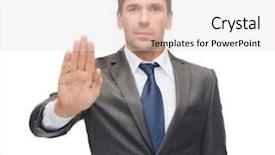  Presentation with stop - Beautiful presentation theme featuring beautiful business people are looking at camera and smiling standing on gray background backdrop and a gray colored foreground