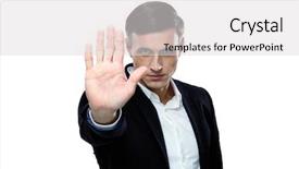  Presentation with stop - Theme consisting of anti bullying - confident buisnessman making stop gesture background and a light gray colored foreground