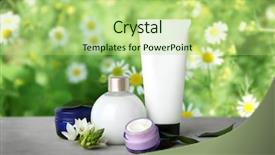  Presentation with skin care - Theme having anti design - set of cosmetic for skin background and a mint green colored foreground