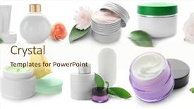  Presentation with skin care - Beautiful PPT layouts featuring anti design - set of cosmetic for skin backdrop and a soft green colored foreground