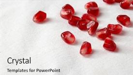  Presentation with pomegranate - Slide deck enhanced with anti food cancer - pomegranate seeds over white tablecloth background and a white colored foreground