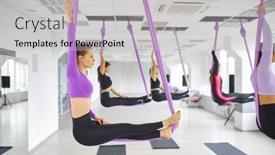  Presentation with group training - Colorful presentation theme enhanced with anti-gravity-yoga-group-training backdrop and a light gray colored foreground