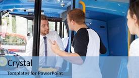 Presentation with bus - Theme with passenger arguing with bus driver background and a light blue colored foreground