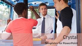  Presentation with passengers - Beautiful theme featuring passengers arguing with bus driver backdrop and a coral colored foreground