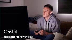  Presentation with video gaming - Cool new theme with addictions - young man addicted to video backdrop and a black colored foreground