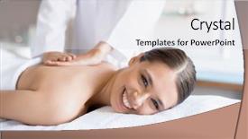  Presentation with spa salon - Audience pleasing PPT theme consisting of anti stress - cheerful young client of spa backdrop and a sky blue colored foreground