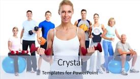  Presentation with group of people - Amazing PPT theme having anti stress - group of fitness people backdrop and a light blue colored foreground