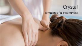  Presentation with spa salon - Audience pleasing theme consisting of anti stress - hands of masseuse massaging neck backdrop and a  colored foreground
