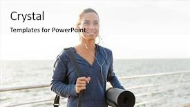  Presentation with walking - PPT layouts consisting of anti stress - smiling sportswoman walking background and a white colored foreground