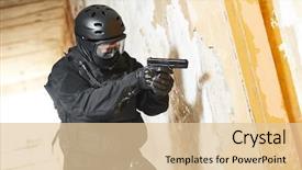  Presentation with police police - Beautiful presentation theme featuring training officer - anti-terrorist police soldier armed backdrop and a coral colored foreground