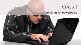  Presentation with anti virus - Slide deck with anti virus - dangerous hacker with laptop data background and a lemonade colored foreground