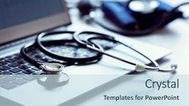  Presentation with blood pressure - Theme having anti virus - stethoscope on laptop keyboard background and a sky blue colored foreground