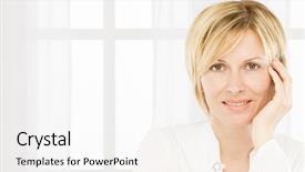  Presentation with 21 years in days - Audience pleasing presentation theme consisting of anti wrinkle - forty years woman portrait backdrop and a white colored foreground