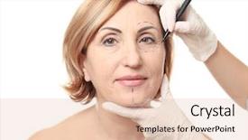  Presentation with female - Beautiful presentation theme featuring anti wrinkle - surgeon hands drawing marks backdrop and a lemonade colored foreground