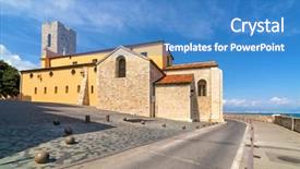  Presentation with blue sky - Theme enhanced with antibes cathedral on small town background and a teal colored foreground