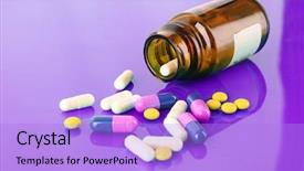  Presentation with pill bottle - Amazing slides having antibiotics health - pill bottle with coloured pills backdrop and a light blue colored foreground