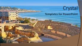  Presentation with amphitheater - Slide deck having antic - amphitheater roman in tarragona background and a light blue colored foreground