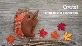  Presentation with decoration - Presentation design with antic - autumn decoration on wooden background background and a gray colored foreground
