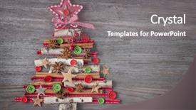 Presentation with christmas blank wooden signboard - Colorful presentation design enhanced with antic - christmas tree on wooden background backdrop and a gray colored foreground
