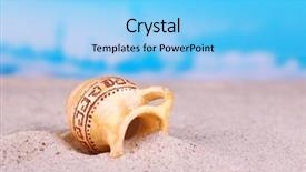  Presentation with ceramic - Colorful presentation theme enhanced with antic - greek ceramic amphora on sand backdrop and a light blue colored foreground