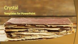  Presentation with old book - PPT layouts featuring antic - old book on wooden table background and a tawny brown colored foreground