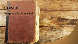  Presentation with old book - Slide set enhanced with antic - old book on wooden table background and a coral colored foreground