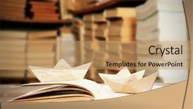  Presentation with open book - Audience pleasing slide set consisting of antic - open book with paper boats backdrop and a coral colored foreground