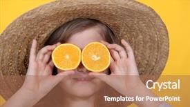  Presentation with eyes - PPT layouts having antic - young girl holding orange slices background and a coral colored foreground