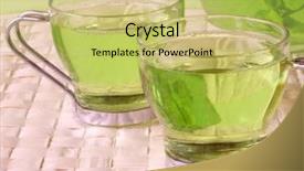  Presentation with green tea - Colorful slides enhanced with assorted coins on a one backdrop and a tawny brown colored foreground.