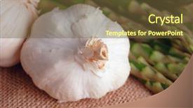  Presentation with close up garlic bulbs - Colorful PPT theme enhanced with anticoagulants - asparagus and garlic bulbs placed backdrop and a tawny brown colored foreground