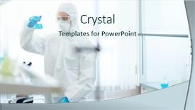  Presentation with toxic - Slide deck enhanced with antidote - pharmacologist in protective overalls looking background and a sky blue colored foreground