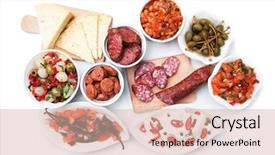  Presentation with mediterranean food - Cool new slide deck with antipasti - tapas antipasto or meze mediterranean backdrop and a lemonade colored foreground