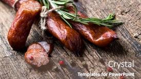  Presentation with soup appetizer and salad - PPT theme consisting of antipasti-dish-with-bacon-jerky background and a violet colored foreground