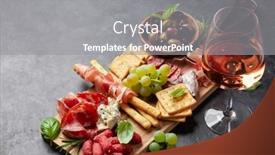  Presentation with wine cheese - Slide set with antipasto-board-with-prosciutto-salami background and a gray colored foreground