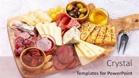  Presentation with nuts - Presentation theme featuring antipasto-board-with-prosciutto-salami background and a coral colored foreground