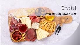  Presentation with flat - Presentation design with antipasto-board-with-prosciutto-salami background and a sky blue colored foreground