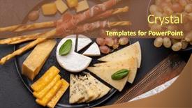  Presentation with snacks - PPT layouts with antipasto-board-with-various-cheese background and a tawny brown colored foreground