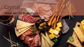 Presentation with meat - Presentation theme consisting of antipasto-board-with-various-meat background and a coral colored foreground