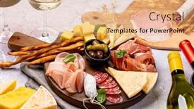  Presentation with meat - Slide set enhanced with antipasto-board-with-various-meat background and a coral colored foreground