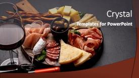  Presentation with snacks - PPT layouts with antipasto-board-with-various-meat background and a  colored foreground