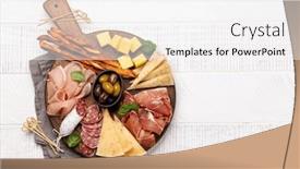  Presentation with snacks - Slides featuring antipasto-board-with-various-meat background and a white colored foreground